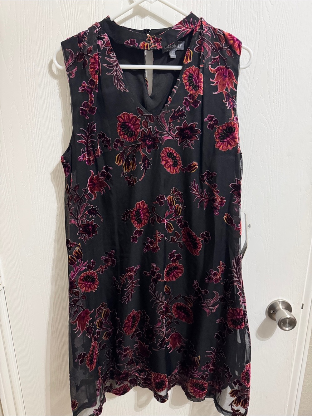 Luxology Multicolor Velvet Floral Overlay Choker Dress Women’s 12 Sleeveless NWT